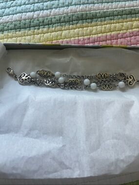 Brighton Silver-Tone Filigree Bracelet with White Beads